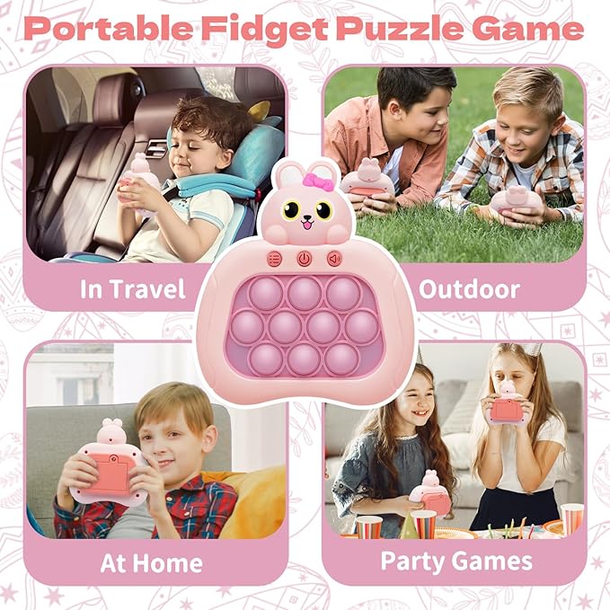 Rabbit Pop Fidget Game Toys, Light Up Fidget Toy with 1 Min Auto-Off Easter Bunny Electric Pop Bubble Game Controller Handheld Sensory Toys Birthday Christmas Easter Gifts for Kids