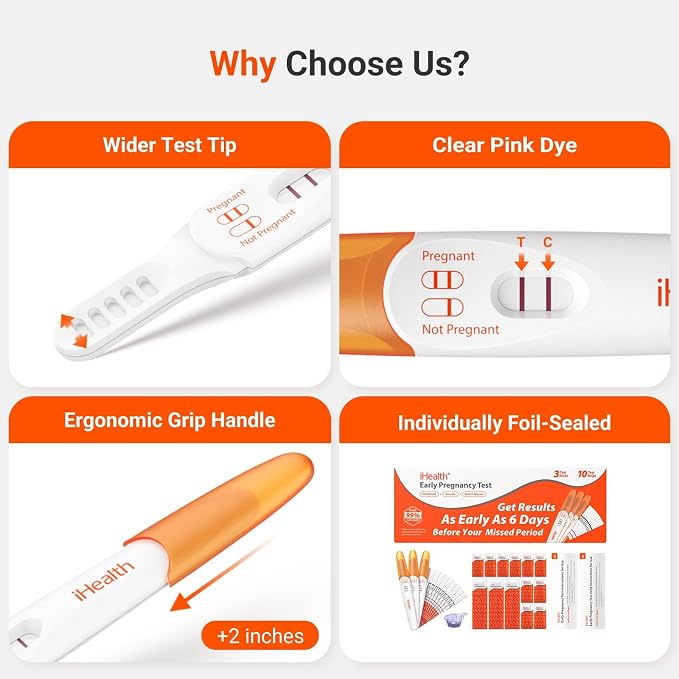 iHealth Pregnancy Test Kit 13 Count, 3 Test Sticks + 10 Pregnancy Test Strips, Early Detection hCG Tests, 10 MIU/mL Sensitivity, Bulk Home Pregnancy Tests, Pruebas de Embarazo