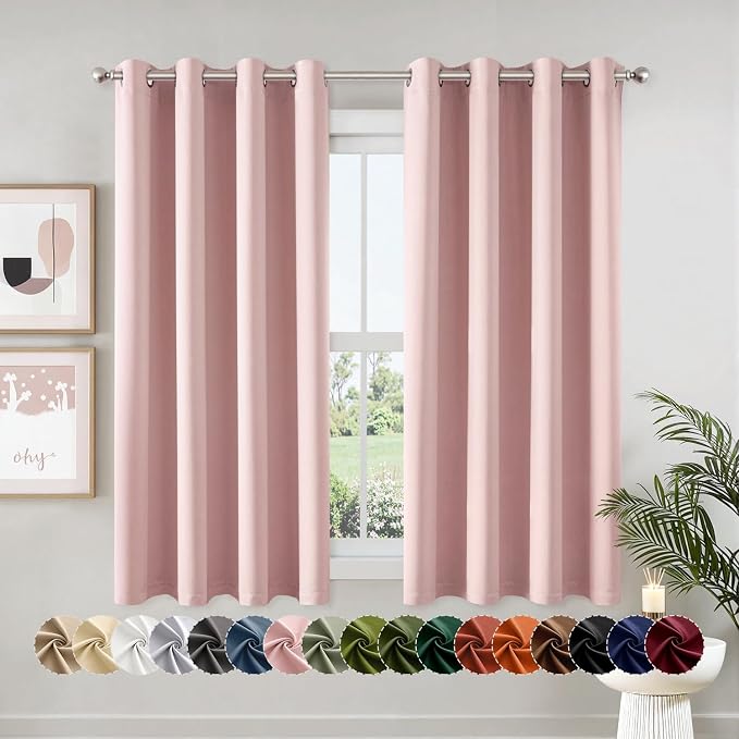 MIULEE Blackout Curtains for Bedroom 2 Panels 55 x 68 Inch Long Pink | Thermal Insulated, Living Room Darkening Grommet Drapes, Noise Reducing, Light Blocking Window Treatments