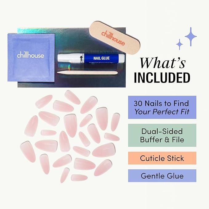 Chillhouse - Chill Tips, Press on Nails Kit - She's the Prize (Long Almond) - 30 Nail Shapes & Sizes - Up to 2 Weeks of Wear - Customizable - Reusable - Latina Founded, Women Owned - Beauty, Self Care