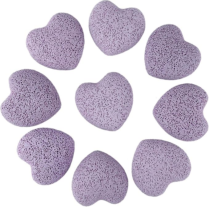 TUMBEELLUWA 10 PCS Purple Heart Shaped Lava Rocks for Essential Oils | 1 Inches Porous Oil Diffuser Stone, Aroma Diffuser for Home Office, Carved Heart Stone for Romantic Wedding Favor & Decor