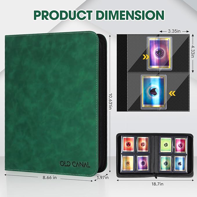 Top Loader Binder, 4 Pockets Card Binder Holds 112 Top Loaders, Premium Trading Card Collection Holder, Top Loader Storage Album for TCG, Sports Cards, Dark Green (FOR TOP LOADERS ONLY)