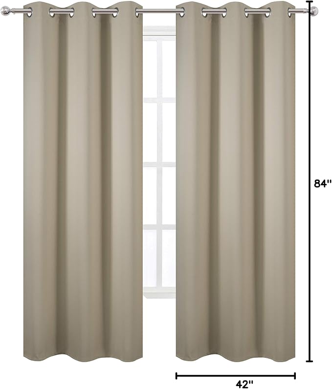 LEMOMO Beige Blackout Curtains/42 x 84 Inch/Set of 2 Panels Room Darkening Curtains for Bedroom