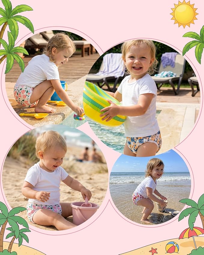 Babygoal Reusable Swim Diapers 3 Pack for 0-8 Months Newborn and Baby Girl Swimming Lessons 3SD42-B