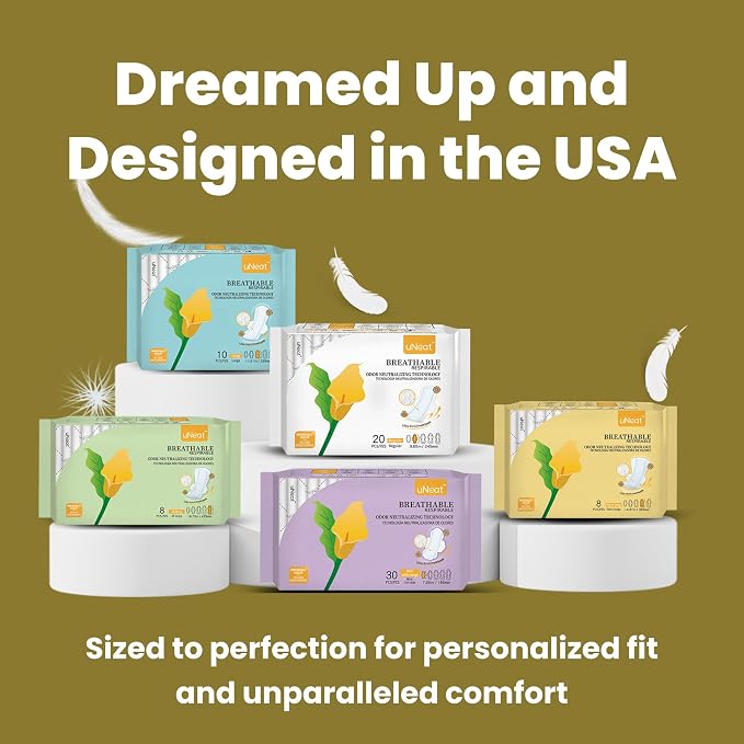uNeat 38 Count Period Bundle - Panty Liners with Wings & Ultra Thin Overnight Pads for Women, Heavy Absorbency (Mini Pads 30 Count) & (Extra Long Pads, 8 Count)