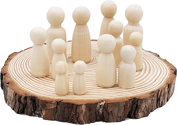 60pcs Peg Dolls Decorative Wooden Peg Doll Assorted Sizes Unfinishied Peg People Doll Bodies Wooden Figures for Painting Craft Art Projects Peg Game