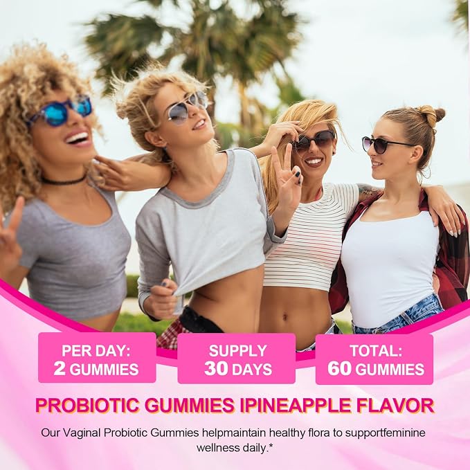 Suiyilary Feminine Probiotics Gummies for Women, PH Balance, Premium Vaginal Health, Immune Support, Vegan, Gluten-Free, Hawaiian Pineapple 60 Gummies 30 Servings