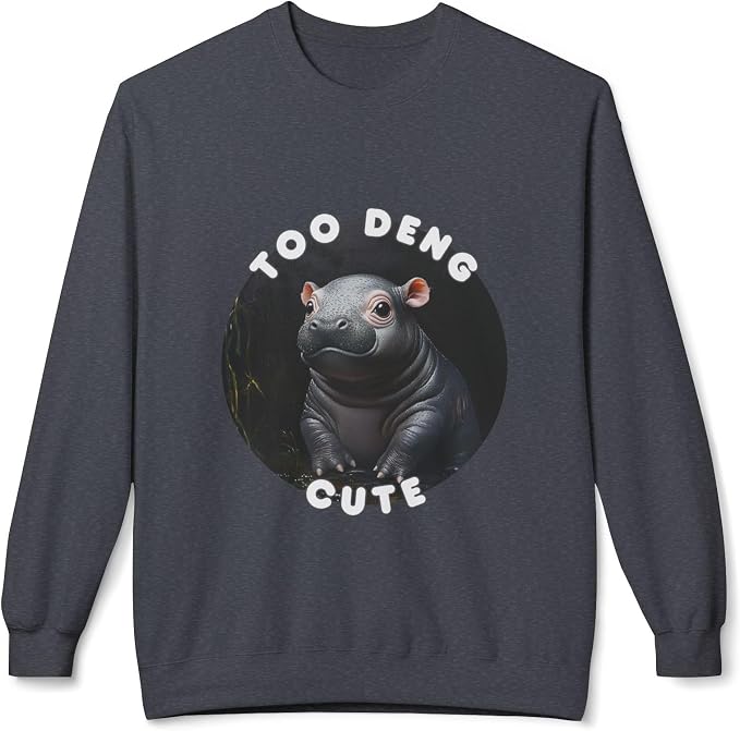 Unisex Fleece Crewneck Sweatshirt - Too Deng Cute Moo Deng Hippo, Cozy Cotton Blend, Classic Relaxed Fit