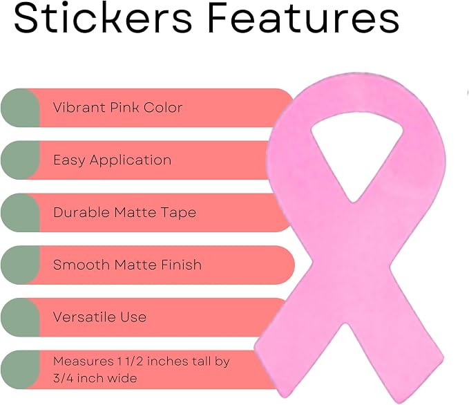 Small Breast Cancer Pink Ribbon Shaped Stickers - Perfect for Events, Support Groups, Fundraisers and More! - 2 Rolls