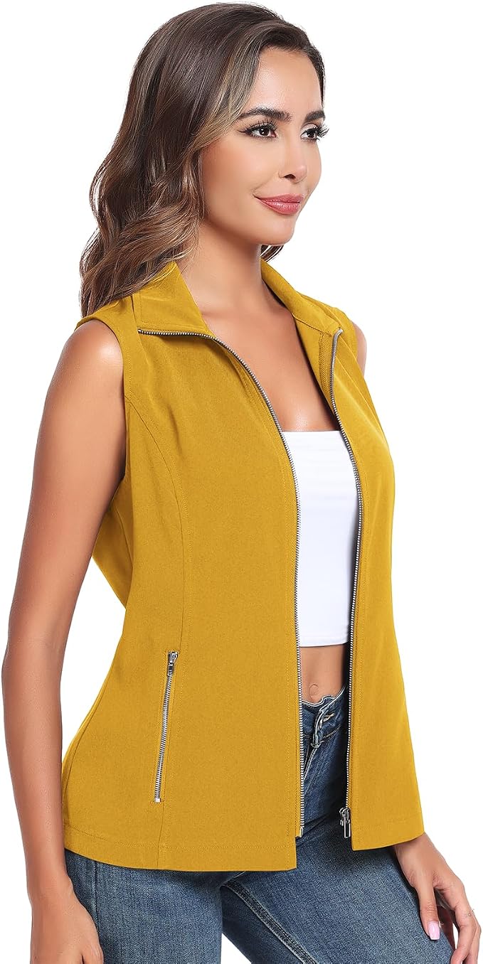MISS MOLY Women's Lightweight Vest Casual Zip Up Utility Vest Hiking Golf Sleeveless Jackets with Pockets