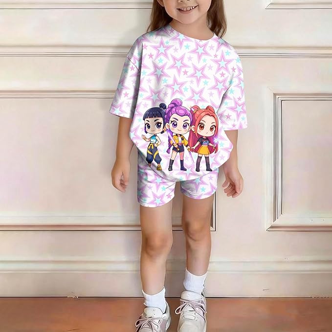 K-POP DEM0N Hunters Outfits for Girls, 2 Piece T-Shirts and Apparel Sets Birthday Gift