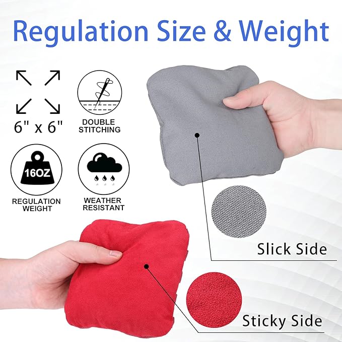 EunHo Regulation Cornhole Bags Set of 8 - Dual Sided Slick and Stick Cornhole Bean Bags for Tossing Game Professional All Weather Pro Corn Hole Bags with Tote Bag