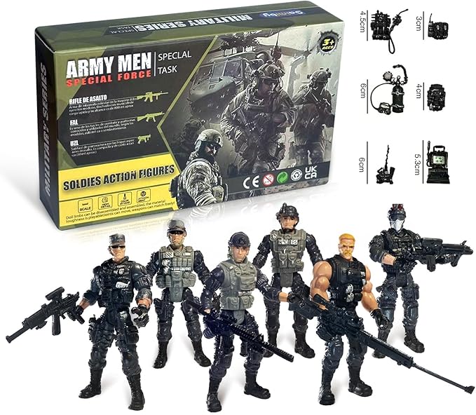 Army Men Action Figures, US Army Men and SWAT Team Toy Soldiers Action Figures,6 Pcs Special Force Action Figure with Weapons Military Soldier Playset Army Toy Set for Boys 3+