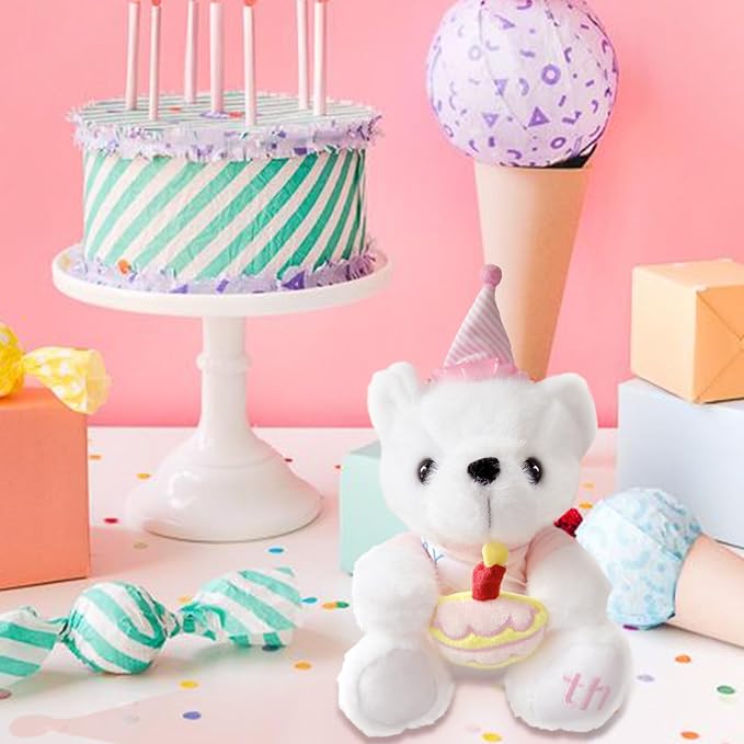 Happy Birthday Teddy Bear, Happy Birthday Stuffed Animal with Box, Adorable Bear with Cake Plush Gifts for Boys and Girls, Party Decorations Gift for 4-9 Years Kids(Pink)