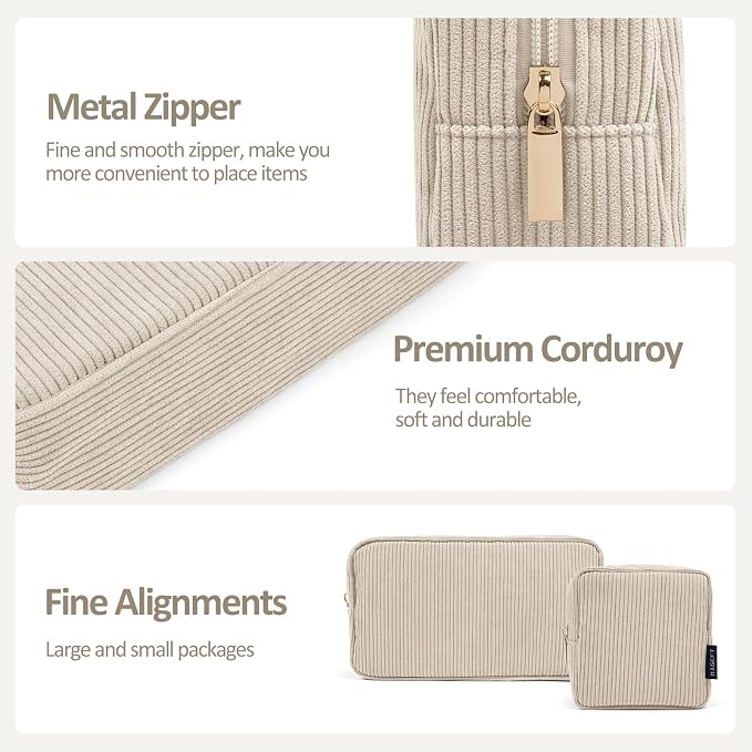MAGEFY Small Makeup Bag for Purse Mini Cosmetics Bag Corduroy Cute Cosmetic Pouch for Women with Slip-in Pockets