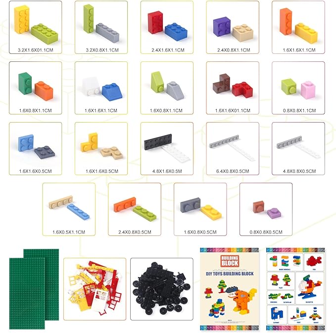 1100 Pieces Building Bricks, Compatible with Lego Classic Building Blocks Bulk with Baseplates, Doors Windows and Wheels, STEM Creative Construction Toys for 6 7 8 9 10 11 12 Year Old