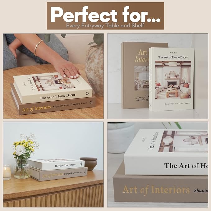 Decorative Books for Home Decor with Storage – Set of 2 Faux Linen Book Boxes with Aesthetic Covers – Enhance Your Coffee Table, Bookshelf Decor – Hidden Storage for Photos, Keepsakes, and Jewelry