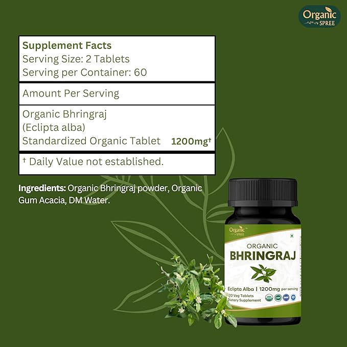 Bhringraj 120 Tablets | Eclipta Alba (Bhringraj) | USDA Organic Certified | Ayurvedic Hair Care* | Organic and Natural 120tab - Pack of 3