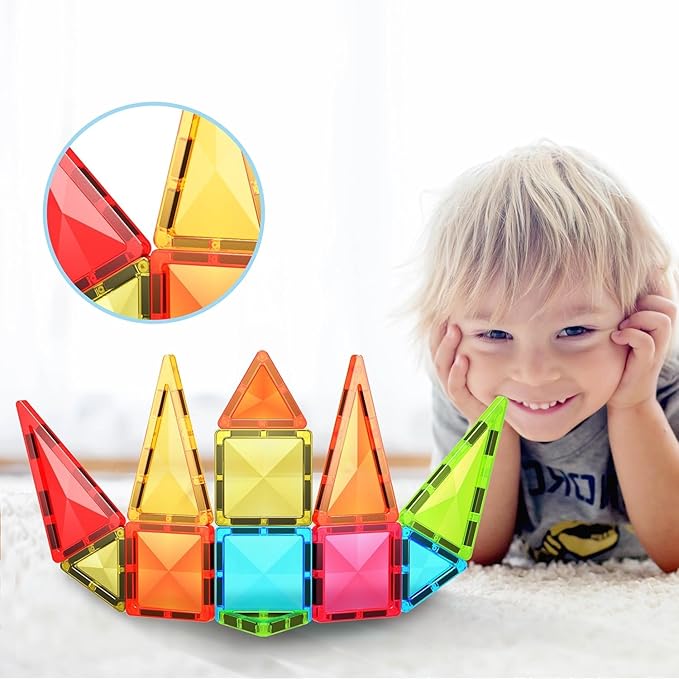 Magnetic Tile Travel Size Mini Diamond Tiles Set 24pcs STEM Toy Compact Blocks Compatible Construction Educational Building Kit for Brain Development Montessori Learning for Kids Age 3+ EPM24