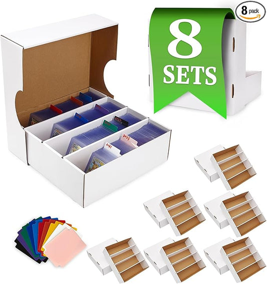 8 Pack Cardboard Card Storage Box 3120 Count Bulk Card Storage White Sports Card Boxes