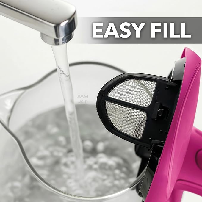 OVENTE Electric Kettle, 1.5L Borosilicate Glass Countertop Water Heater and Boiler for Coffee or Tea, BPA-Free, Auto Shut-Off, Boil-Dry Protection, Removable and Washable Spout Filter, Pink KG83F
