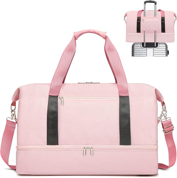 Sports Gym Bag for Women, Travel Duffle Bag with Shoe Compartment & Wet Pocket, Fitness Yoga Bag