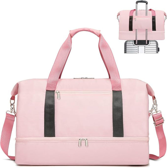 Sports Gym Bag for Women, Travel Duffle Bag with Shoe Compartment & Wet Pocket, Fitness Yoga Bag