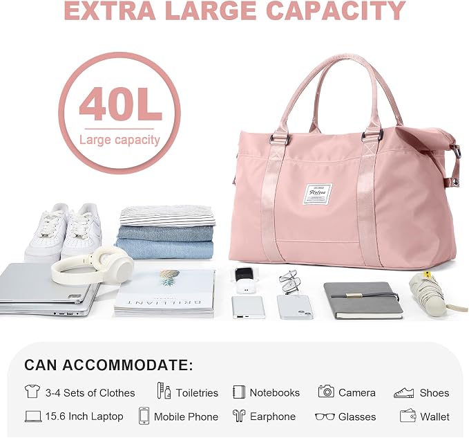 Travel Duffel Bag, Carry On Overnight Weekender Bags for Women | Travel Bag with Wet Pocket & Trolley Sleeve, For Spirit Airlines 18x14x8 Personal Item Bag