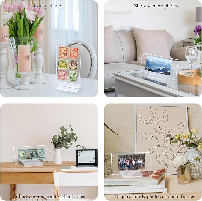 Dollar Bill Frame Display Acrylic Dollar Bill Holder 3.9X7.8Inch for Dollar Bill Display Case Magnet Currency Display Frame Self Standing for Money Ticket Picture Photos (Transparent-10)