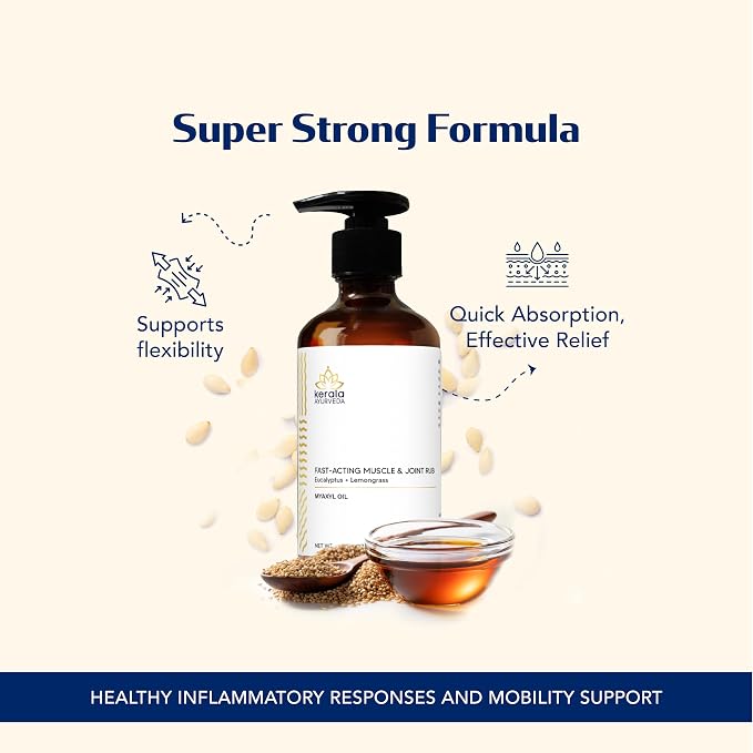 Kerala Ayurveda Myaxyl Herbal Body Oil | Fast-Absorbing for Joint & Muscle Support with Eucalyptus, Himalayan Cedar & Lemongrass | Drug-Free Topical Oil for Knees, Back & Shoulders | 6.76 fl oz