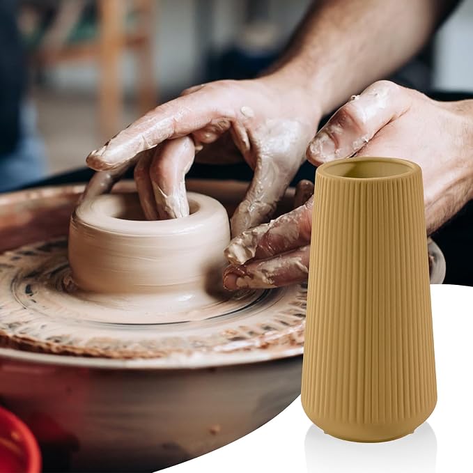 Milk Coffee Ceramic Vase, GUKJOB Small Cute Flower Vase for Pampas Grass, Home, Living Room, Dining Table, Farmhouse, Office Decor, Bedroom, Table, and Kitchen Shelf (Milk Coffee)