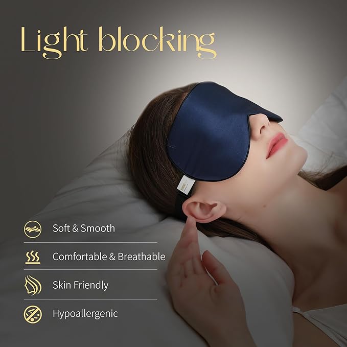 ZIMASILK 100% Mulberry Silk Sleep Mask with Adjustable Strap, Super-Smooth Soft Natural Silk Eye Mask for Sleep, Multiple Color Options(Navy Blue)