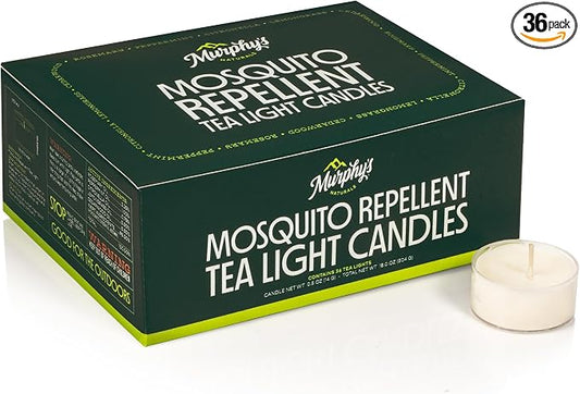 Murphy’s Naturals Mosquito Bug Repellent Tea Light Candles for Outdoor Patio with Citronella & Essential Oils, 4-Hour Burn Time Each, 0.5 oz, 36-Pack
