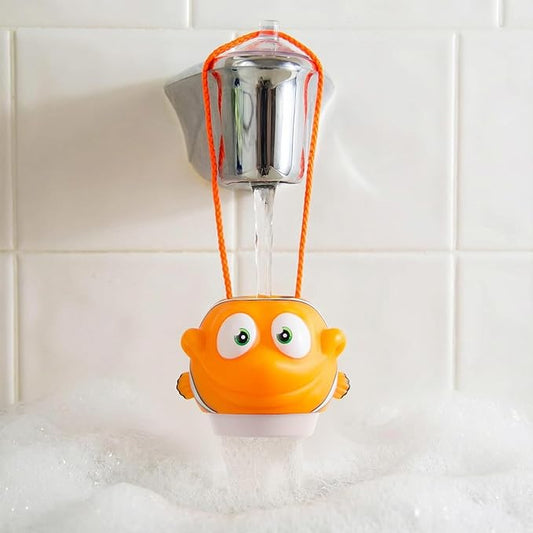 Suddy Buddy® Bubble Maker for Bathtub | Fun Kid Bubble Bath Toys | Bath Bubbler for Boys & Girls Ages 3+ | Includes 1 Foam Dispenser, 1 Trading Card & 3 Super-Bubble Drops | Calvin Clownfish