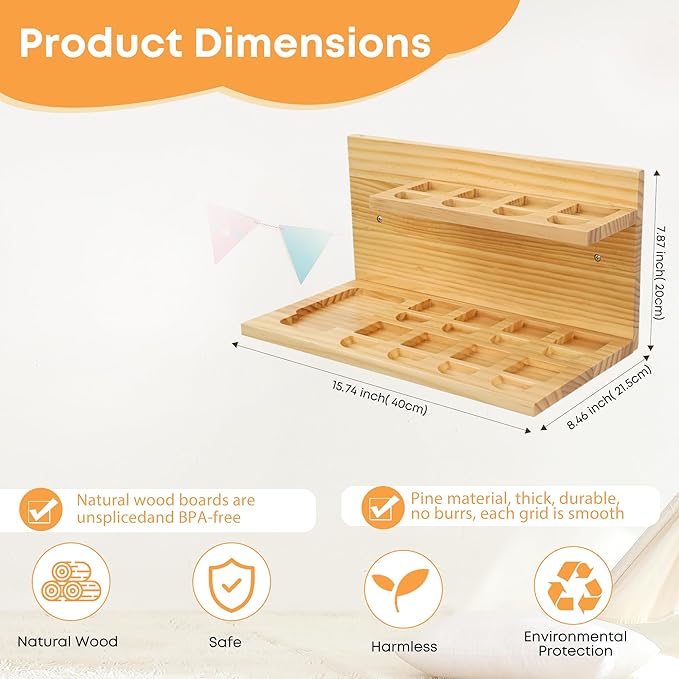 Floating Shelves for Little Tikes Story Dream Machine,Wall Shelf for Little Tikes Projector Books Audio Play Character Storage Tray Organizer for Toddlers and Kids Girls Boys,Pine(Natural Wood)