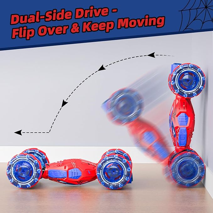 Unique 4WD 360° Rotating Gesture Sensing RC Stunt Car, Double‑Sided Driving RC Drift Car with Lights, Music & Spray, Kids Outdoor Cars Toys for Ages 6-12, Gifts for Boys 6-12,2 Replaceable Batteries