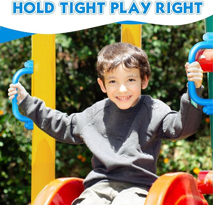 TOPNEW 4Pcs Kids Playground Safety Handles -Swing Set & Climbing Frame Hand Grips, Multi-Color Plastic Grab Bars for Outdoor Playhouse, Jungle Gym, Climbing Frame (Blue)