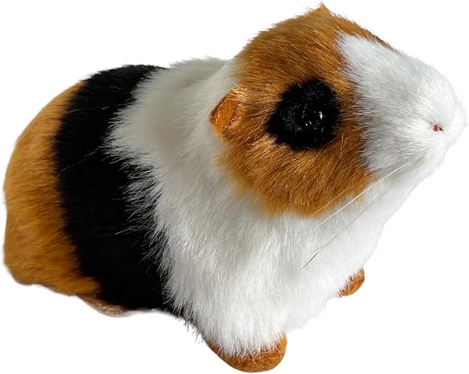 Realistic Guinea Pig Figurine – Lifelike Tri-Color Hamster Stuffed Animal, Faux Fur Pet Replica for Shelf, Desk & Home Decor, Collectible Gift for Rodent Lovers