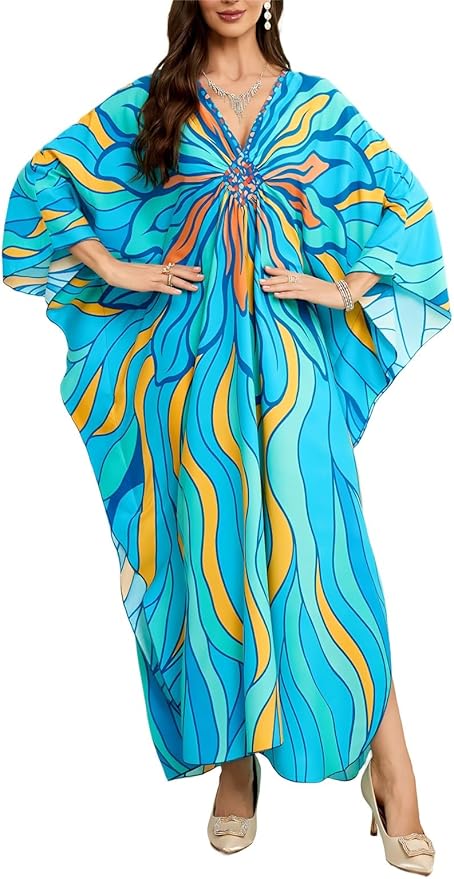 Mumu Dresses for Women Plus Size, Bohemian Kaftan Beach Cover Up Long Maxi Nightgown Soft Loungewear