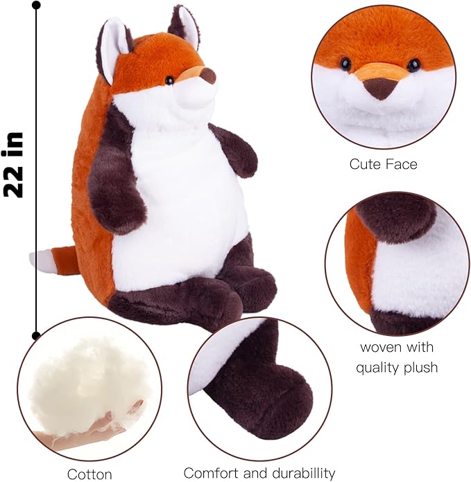 ARELUX Giant 22in Big Fox Plush Large Stuffed Animal Hugging Pillow: Soft Jumbo Sleeping Body Warm Fluffy Pillow Adorable Chubby Plushie Toy Gifts for Boys Girls