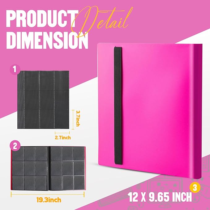 Card Binder 9-Pockets,Trading Card Binder,20 Pages, 360 Card Capacity Collection Binder, Card Folder for MTG, TCG, Game Cards & Sports Cards (Rose Red)