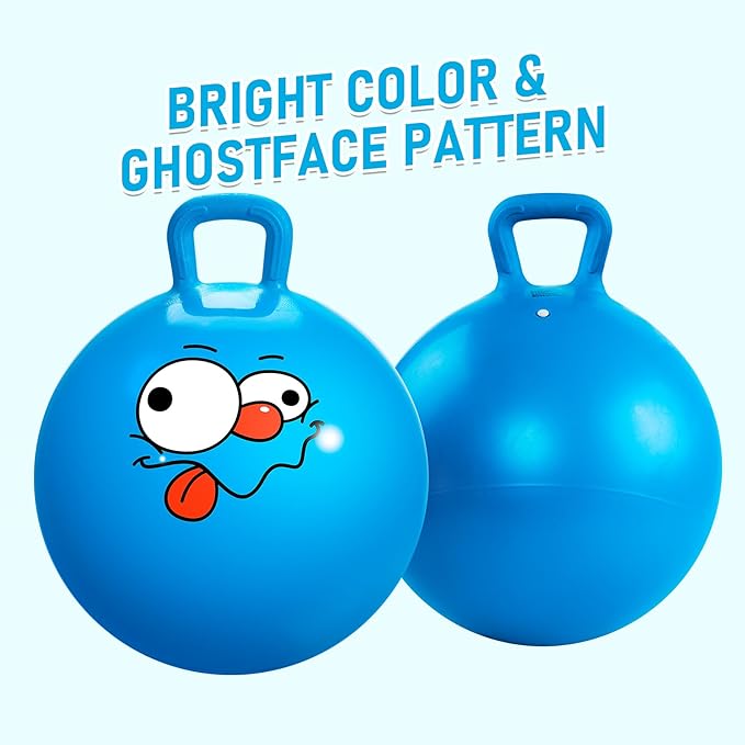 U&C Planet Hopper Ball 20 inches Bouncy Ball with Handle for Kids Age 5-9 Hoppity Hop Sit and Bounce Jumping Hopping Toy with Pump and Gift Box Great Gift for Birthday Christmas, Blue