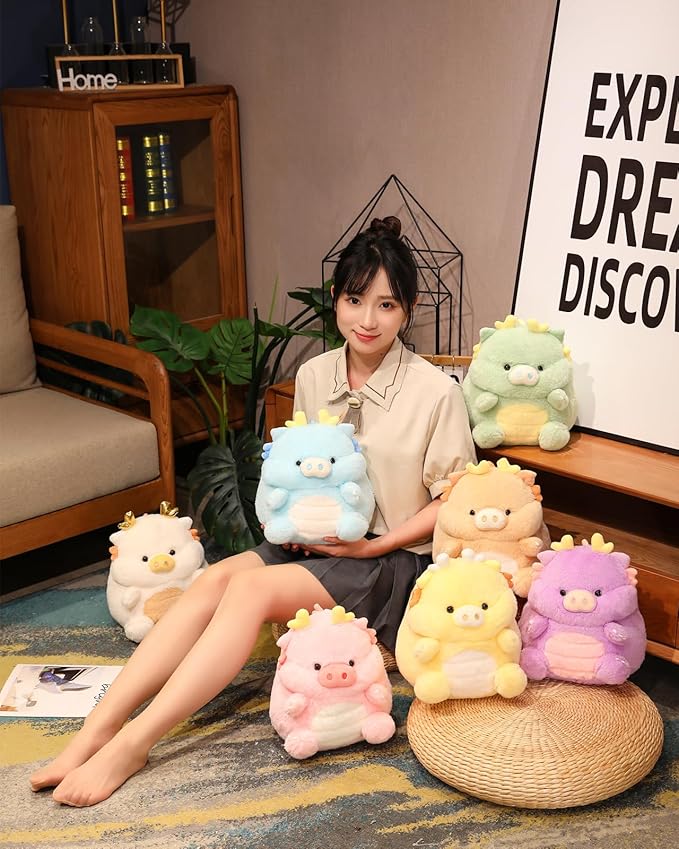 MUPI Cute Dragon Pig Plush Toy Kawaii Stuffed Animals Soft Dinosaur Plush Pillows for Girls Boys Kids Adults, Purple (11 Inch)