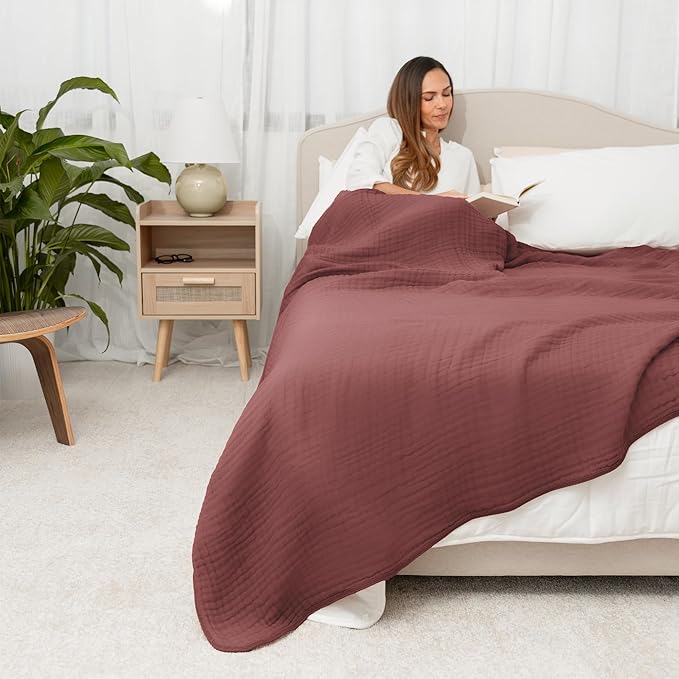 Comfy Cubs Adult Muslin Blanket 90x90” Queen Swaddle Blankets, Wine | 6 Layer Soft, Breathable & Lightweight Muslin Adult Blanket - Machine Washable & Designed in the US Bedding for All Seasons