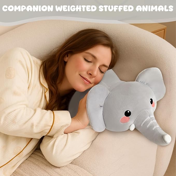 Weighted Stuffed Animals, 3.74 lbs Elephant Stuffed Animal with Weighted Beads, Cute Plush Toy Pillow Gifts for Adults Kids Boys Girls