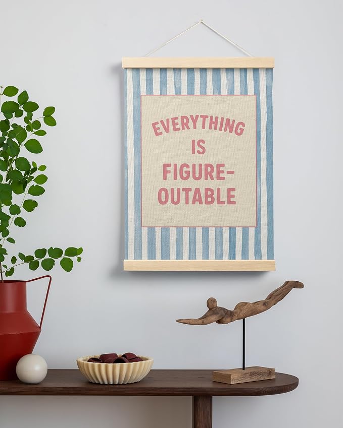 FGFK Preppy Pink and Blue Everything Is Figureoutable Inspirational Framed hanging Canvas wall art Poster Prints office dorm room decor for women, Motivational posters decorations for home bedroom,12x16 Inch