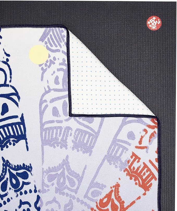 Manduka Yogitoes Hot Yoga Mat Towel - 71" | Moisture Activated Grip | Patented Silicone Nubs | Highly Absorbent, Durable & Easy Care | Made from Recycled Materials | 71 x 24 Inches | Chakra Print Blue