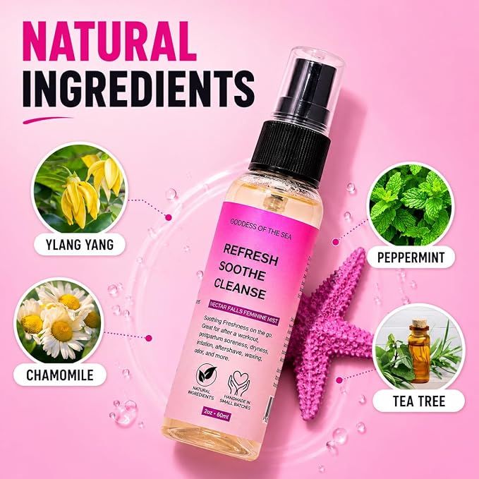 Nectar Falls Feminine Mist – Natural Odor Control Spray | Refreshing, pH-Balanced Intimate Mist for Daily Freshness | Vegan, Soothing, Alcohol-Free with Aloe & Botanical Extracts