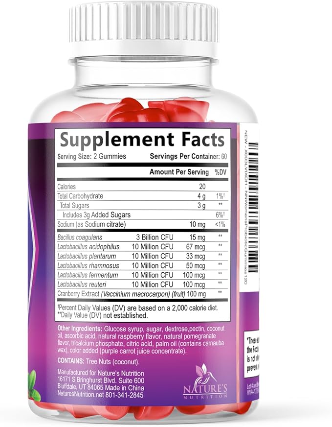 Probiotics for Women Gummies with Cranberry - 6 Premium Strains for PH Balance - Women Probiotics for Digestive Health, Vaginal & Immune Support, Women's Probiotic Feminine Health Gummy - 120 Gummies
