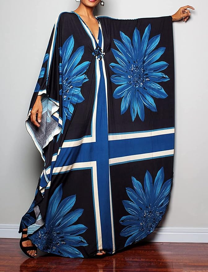 Venasha Womens Caftan Floral Print Kaftan Dress Short Sleeve Swimsuit Cover up Loungewear for Summer